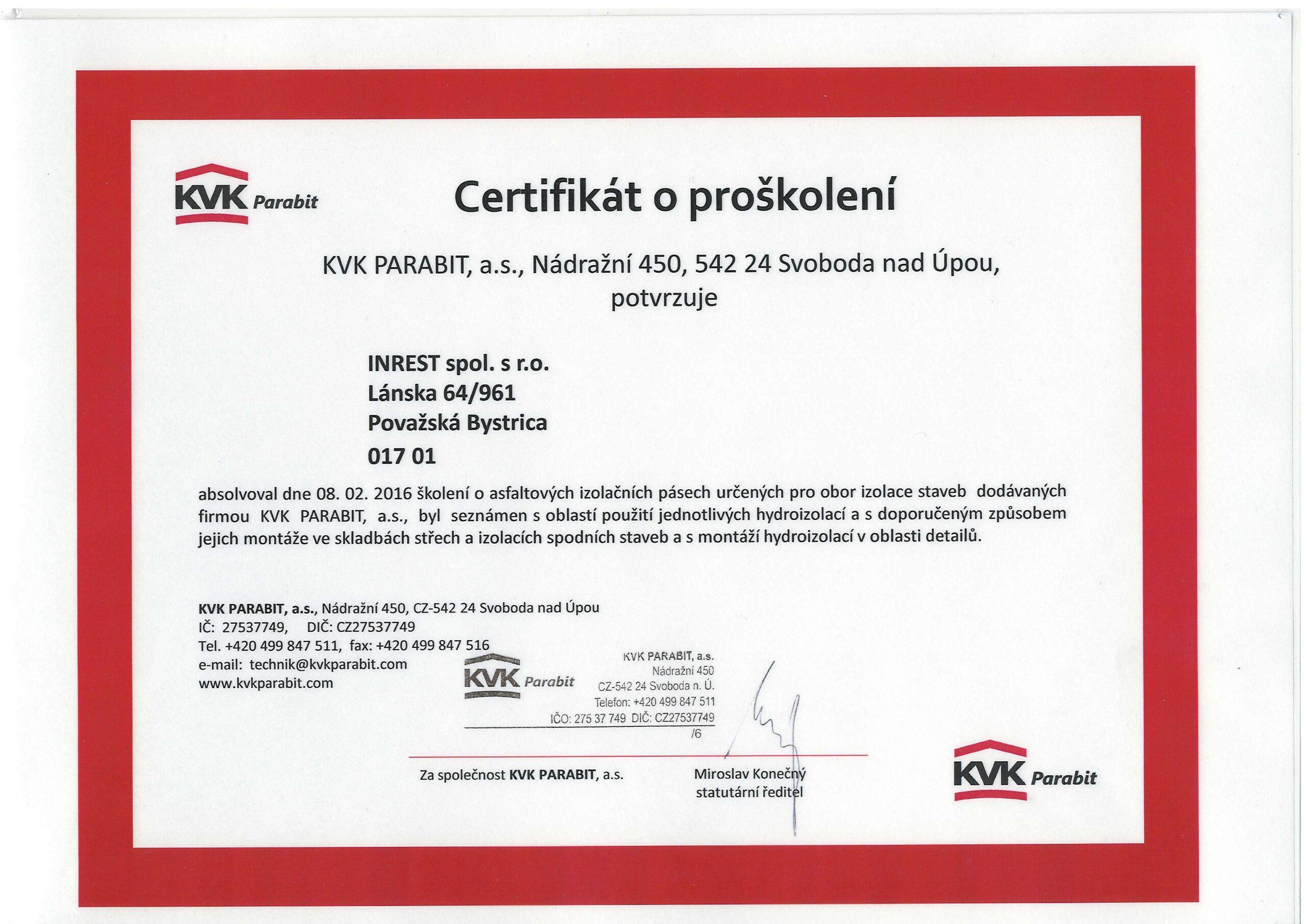KVK Certifikát
